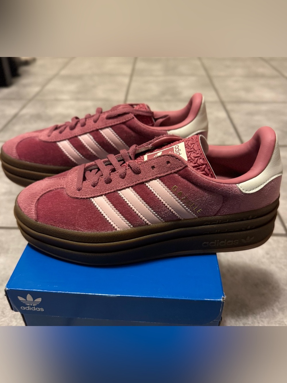 Adidas Gazelle Bold Womens Size 7 Velvet Sneakers 'Preloved Crimson' NEW